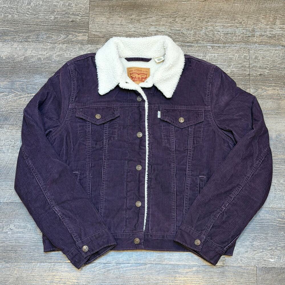Levi's Barn Jacket Women M Purple Corduroy Sherpa Lined 36136-0047
